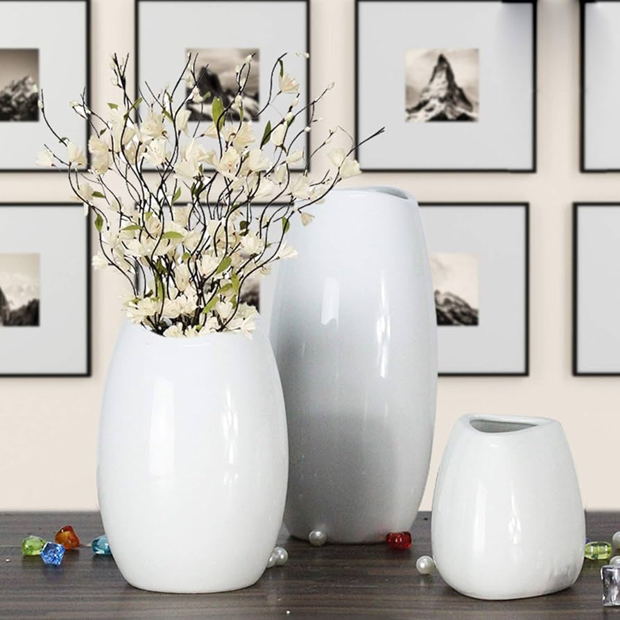 Amazon.co.jp: 陶器花器 花瓶 白 かびん フラワーベース ホワイト